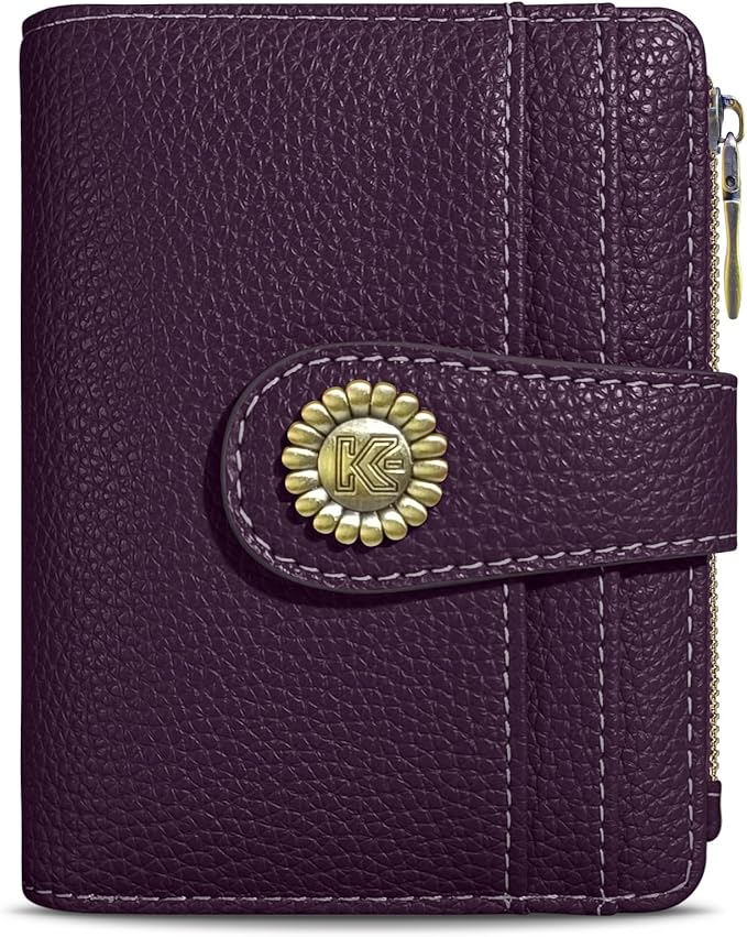 Kelvoris Small Rfid Women Wallet Bifold Zipper Coin Pocket PU Leather Compact Cash Credit Card Holder Travel Wallet for Female Ladies Teen Girls 1 ID Window 10 Card Slots
