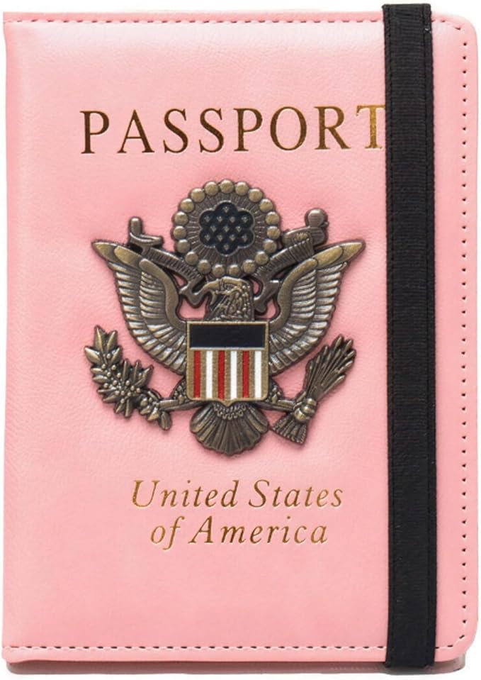 RFID Passport Holder for Travel, Leather Passport Cover RFID Blocking, Slim Durable Passport Wallet Organizer for Men Women, Travel-Friendly Case (Pink)