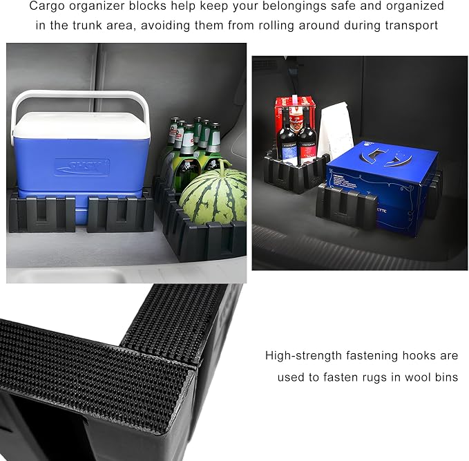 4 PCS Multipurpose Cargo Organizer Blocks, Plastic Trunk Storage Organizer Blocks for Felt Carpet, Space Saving Cargo Trunk Divider Adjustable Blocks for Truck SUV Van