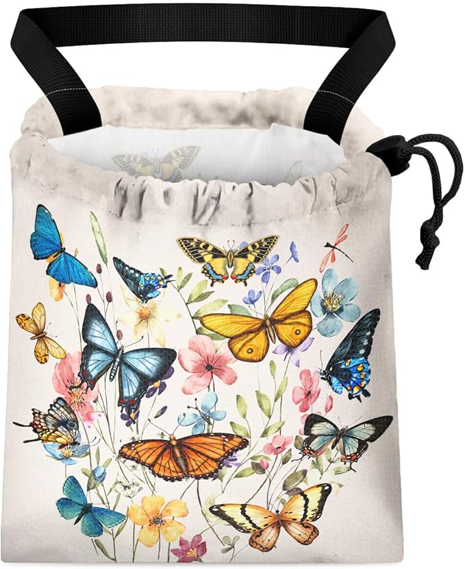 Car Trash Bag Hanging Back of Seat Waterproof Small Cute Printed One-Handed Strap Drawstring Garbage Bags for Car-Butterfly Wildflower