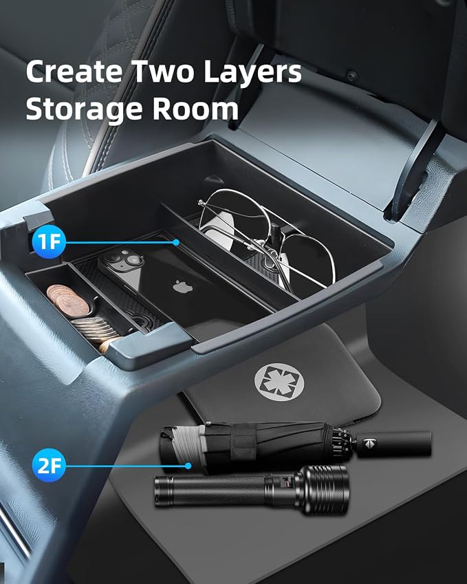 Armrest Organizer for 2025 2024 2023 Chevy Colorado/GMC Canyon, Center Console Organizer with Removable Rubber Mat, Center Console Tray Custom for Chevy Colorado Accessories, Black