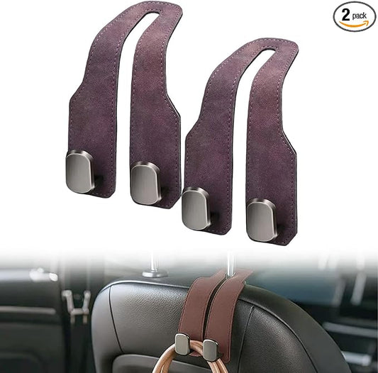 2026 New Headrest Hooks for Car, Car Seat Back Storage Hook, Leather Seat Back Storage Hook Organizer, Twin Hook Design Heavy Duty Holder for Purse, Bags, Handbag, Grocery, Umbrella (2, Brown)
