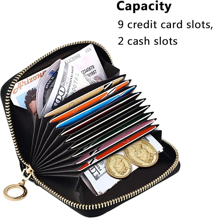 RFID Credit Card Holder Wallets Accordion for Women Leather Zipper Card Case Accordion Wallet for Ladies Girls (Mushrooms)