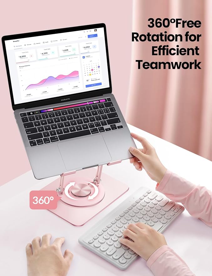 Vaydeer Adjustable Laptop Stand for Desk,Computer Stand Riser with 360° Free Rotation Base and Foldable Design Ergonomic Laptop Riser Fits for MacBook,Dell, HP and More 10-15.6” Laptops (Pink)