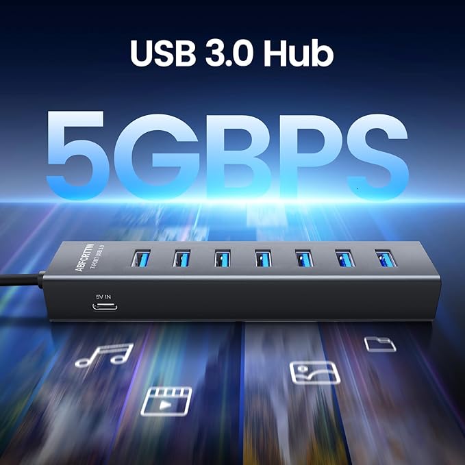 USB C to USB Hub Multiport Adapter, Aluminium 7-in-1 USB C Hub Multiport Adapter, USB Extenders, USB to USB c Adapter for MacBook Pro/Air, Laptop, iPad, iMac, U Flash, PSSD, HDD, Keyboard, Mouse
