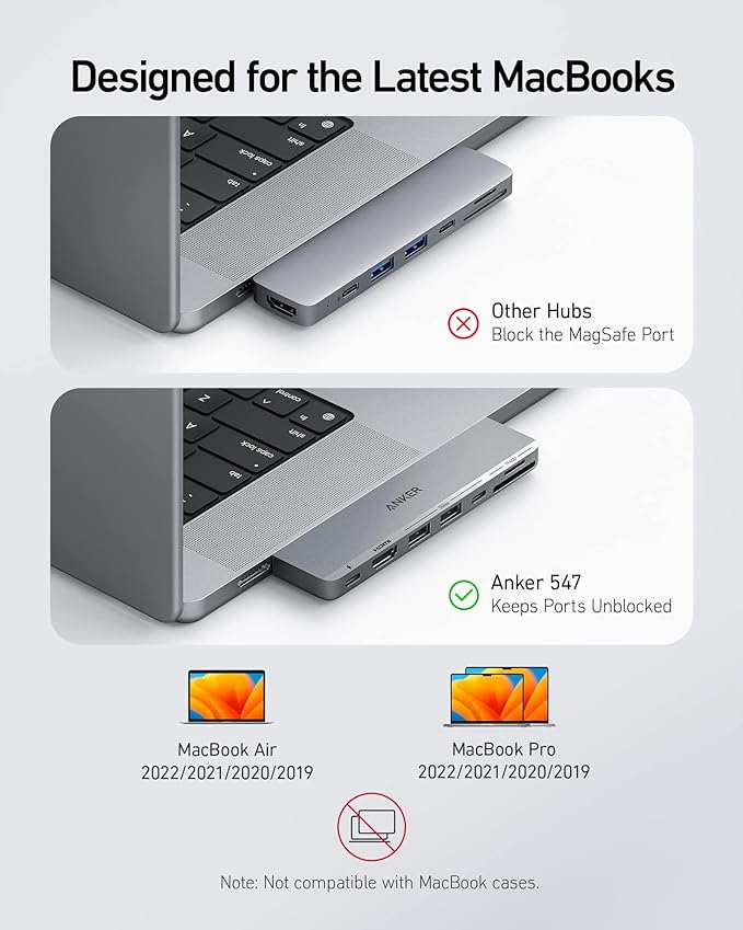 Anker USB C Hub for MacBook, 7-in-2 with 4K@60Hz HDMI, Compatible with Thunderbolt 4, 1 Type C and 2 USB A Data Ports for MacBookPro 13 Inch, MacBookAir M1 / M2, and More