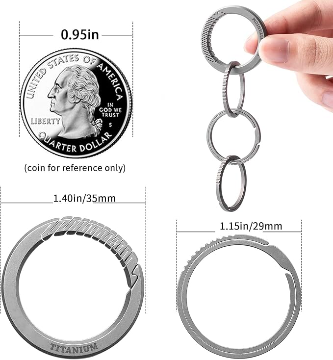 TISUR Titanium Keychain Rings, Split Side Pushing Key Rings Heavy Duty Black Key Ring For Key Chain Carabiner Dog Tag Ring