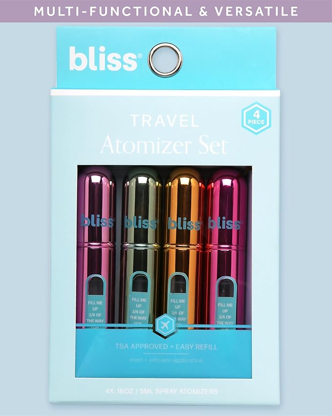 Bliss Atomizer Spray Bottle Set - 4 Pack TSA-Approved Leak Proof Refillable Small Travel Spray Bottle and Perfume Atomizer, Size One Size, Spiral Sage Combo