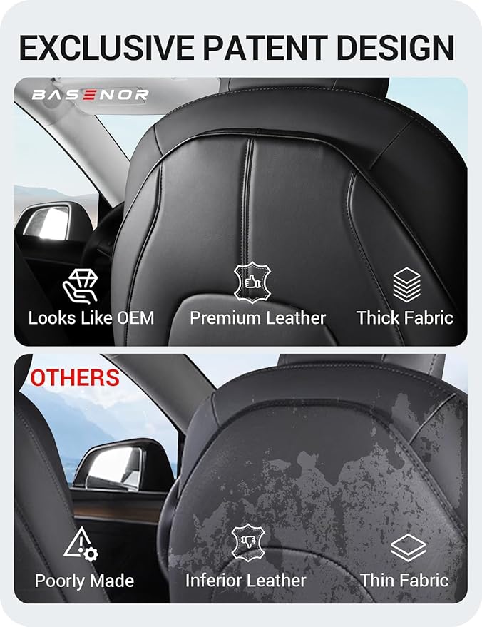 BASENOR 2026 Tesla Model Y(Juniper)/3/S/X Leather Seat Back Kick Protector, Backseat Mats for Kids - Extra Organizer Pocket, Waterproof Scratchproof Resistant Protection Black (Set of 2)