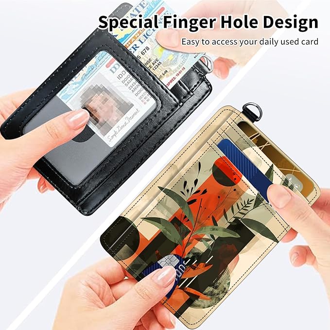 Slim Minimalist Front Pocket Wallet,Credit Card Holder Wallet for Women Men,RFID Blocking Credit Card Holder Case Leather Cute Small Thin Wallet ID Window&Wrist Strap,Art Moon Tree