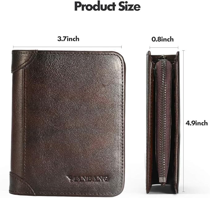 MANBANG Mens Wallet Zipper Genuine Leather RFID Card Holders Cowhide Zip Coin Pocket Bifold wallets for men