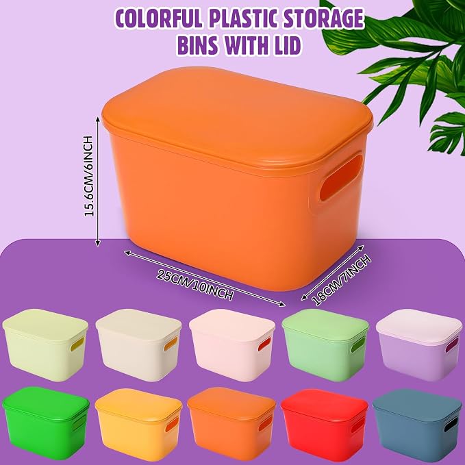 Thyle 24 Pack Richly Colorful Plastic Storage Bins with Lids 7 Quart Toy Storage Box Stackable Nestable Organizer Boxes with Handle and Labels for Classroom Shelf Bedroom Desktop Toys School Supplies