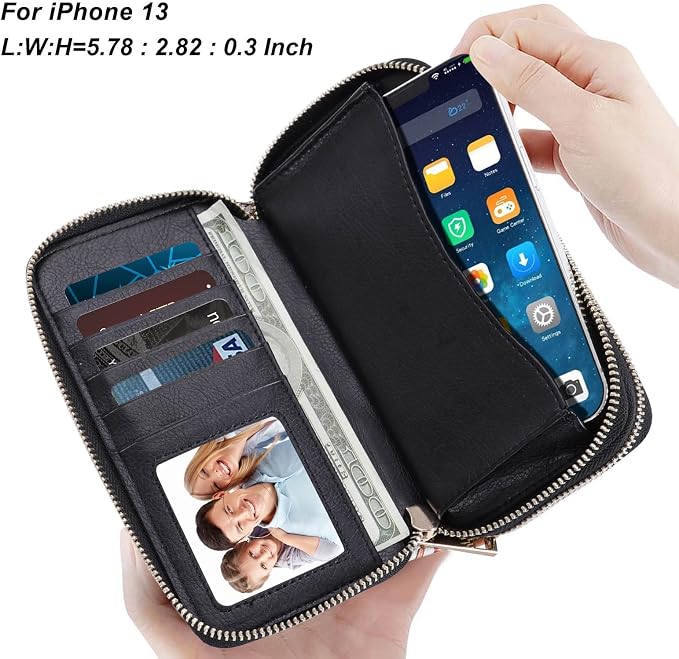 Cellphone Wallet for Women Dual Zipper Long Purse with Removable Wristlet
