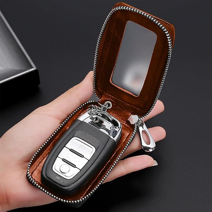 vvag Premium Car Key Fob Case Genuine Leather Car Smart Key fob Holder Car Remote Keychain Bag Universal