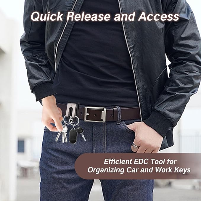 Belt Key Holder Clip for Pants Thin Duty Keychain Keeper with Leather Key Ring Secure Chain Key Hook for Keys Pocket and Belt Loop Durable Leather Keychain for Pants Men’s Key Organizer