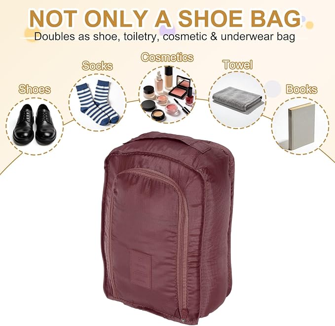 Foldable Travel Shoe Bag, Waterproof Shoe Pouches Organizer with Handle Travel Packing Cubes -Fitting for Storing (Sneakers/Sandals/Fitness Shoes) 2 Pcs & Dark Red/Navy Blue