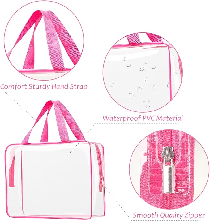 6pcs Clear Cosmetic Bags, TSA Approved Toiletry Bag Set Crystal Clear Travel Beach Essentials Bag Organization PVC, Clear Makeup Bags Luggage Pouch Carry on Airport Airline Compliant Bag Women Men