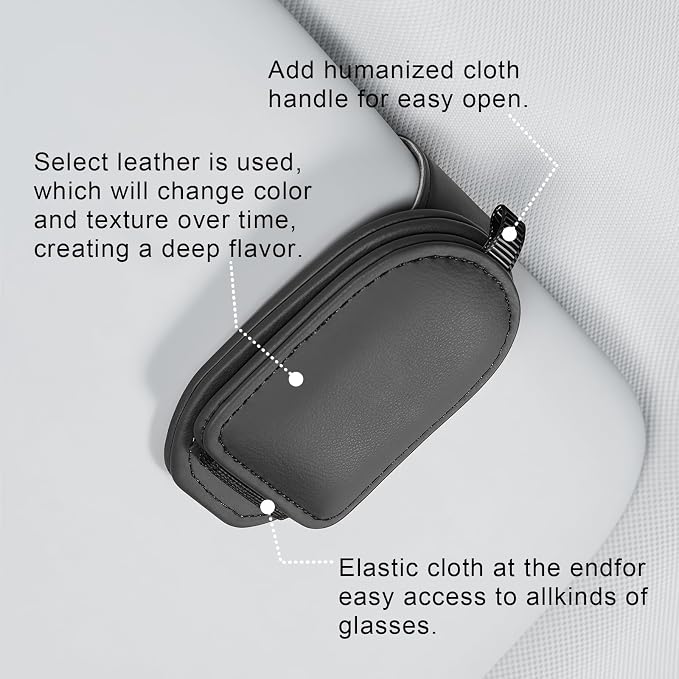 Sunglass Holder for Car Visor, Magnetic Leather Eyeglass Holder, Universal Car Sunglass Organizer Visor Accessories for SUV Truck Pickup, 2 Pack (Black)