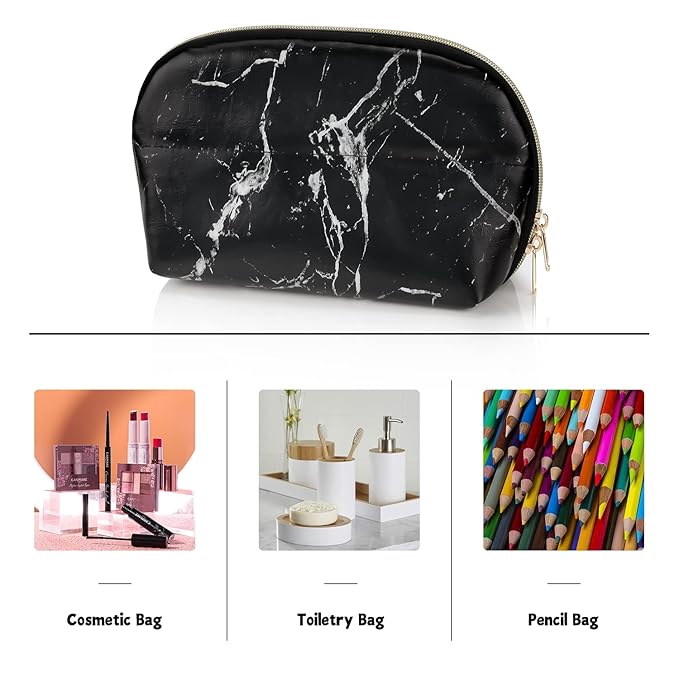 Ethereal Large Cosmetic Bag, Marble Black Travel Makeup Bag Waterproof Makeup Organizer Bag Portable Makeup Bag Purse Small Toiletry Bag for Women