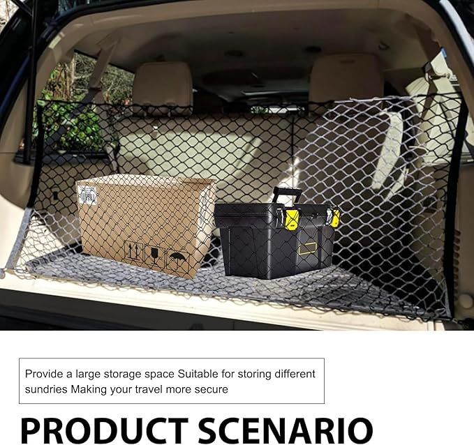 MLY Car Cargo Net, Trunk Net Stretchable Storage Mesh with Secure Hooks, Adjustable Storage Mesh, Universal Trunk Cargo Net for SUV, Sedan (35.4x15.8 Inch)