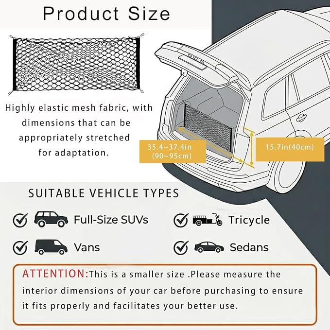 Truck Cargo Net Nylon Universal Heavy-Duty Truck Storage Mesh Pouch | Pickup Cargo Organizer Trunk Mesh Cargo Net (35x15.7Inch)