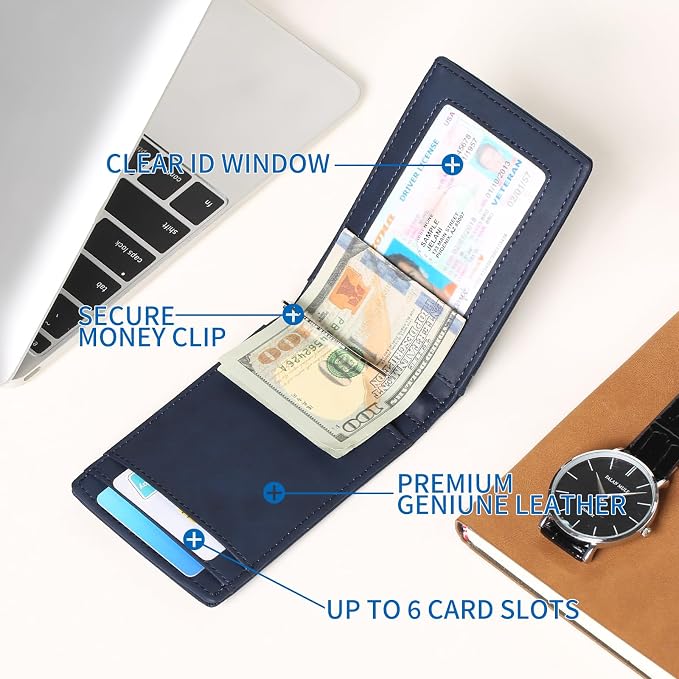 FALAN MULE Wallets for Men RFID Blocking Genuine Leather Bifold Minimalist Front Pocket Mens Wallet