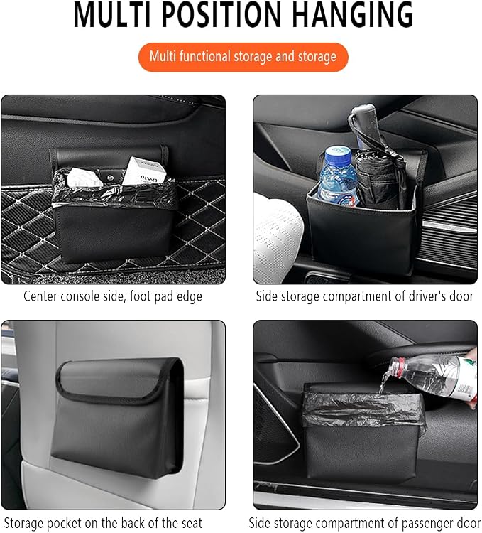 Car Trash Can, Magnetic Leather Vehicle Hanging Dustbin Container with Lid, Foldable Waterproof Leakproof Automotive Suspended Garbage Storage Box, Universal for SUV, Truck, RV
