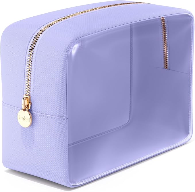 Embla Clear Large Makeup Bag Cute Big Make Up Nylon Pouches Travel Bathroom Bags for Toiletries XL Cosmetic Pouch for Women Girls Extra Large Zipper Toiletry Skincare Organizer Lavender