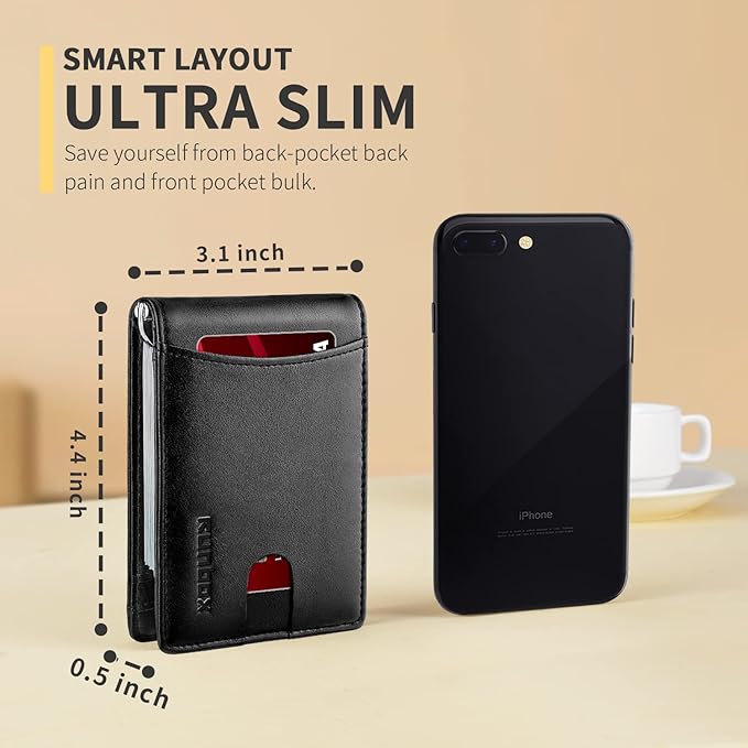 RUNBOX Slim Money Clip Wallets for Men RFID Blocking 11 Card Holder Minimalist Small Thin Carbon Leather Bifold Mens Front Pocket Wallet Gift Box