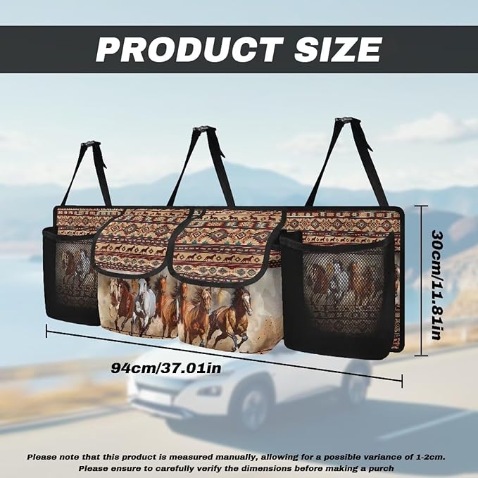Aztec Tribe Car Trunk Organizer,Backseat Hanging Organizer with 4 Large Storage Bag Super Capacity,Horse Brown Waterproof Trunk Storage Bag for SUV Not Easy to Fade Machine Washable