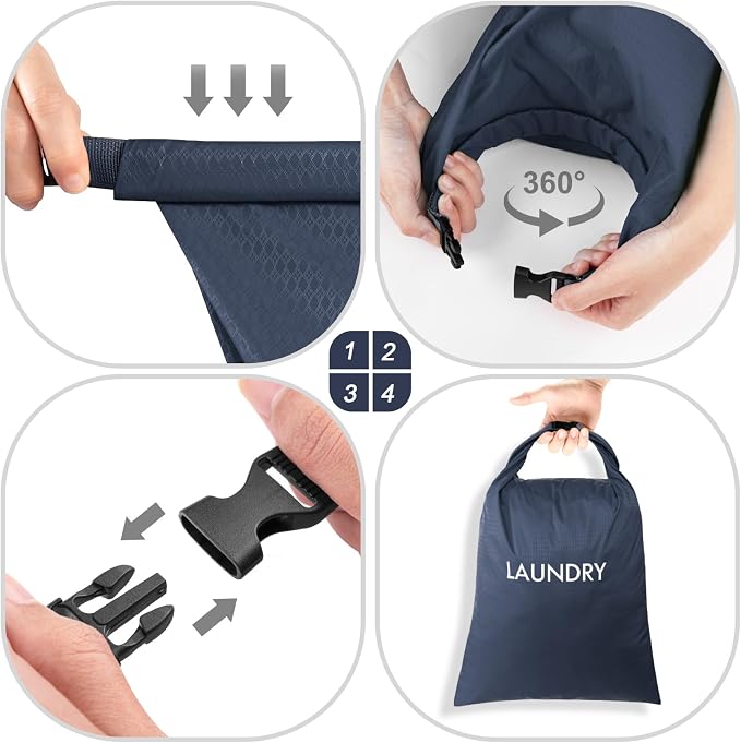 2 Pack Waterproof Travel Laundry Bag Set, Roll-Top Wet Dry Bag for Odor Control & Separating Dirty Clothes, Packable Space Saver Organizer for Gym, Swimming & Cruise Suitcases
