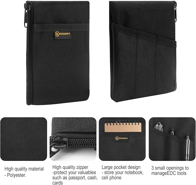 Kosibate EDC Pouch, EDC Organizer, Tool Pouch for Knife/Flashlight/Tactical Pen/Card-Men's Slim Pocket Organizer for Daily Carry