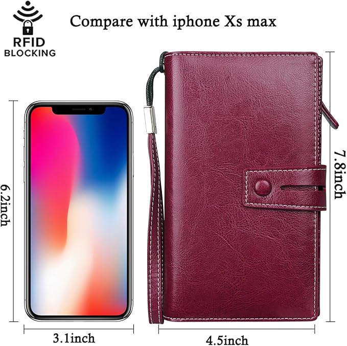 FT FUNTOR Women's Big Fat RFID Blocking Wallet Leather Zip Around Clutch Large Phone Organizer Wristlet