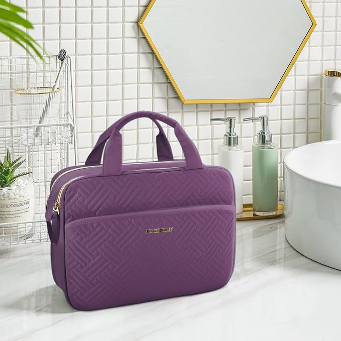 BAGSMART Large Toiletry Bag, Travel Makeup Organizer Water-resistant Makeup Cosmetic Bag Travel Bag for Accessories, Shampoo, Full Sized Container, Toiletries (Purple, Medium)