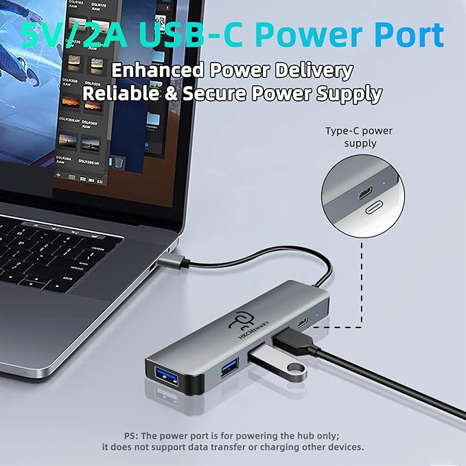 5-in-1 USB A Hub Splitter Adapter, with USB 3.0, USB 2.0 Ports and Type-C Power Delivery,Extender for A Port Laptop, PC, Desktop,PS4/5, Xbox and More