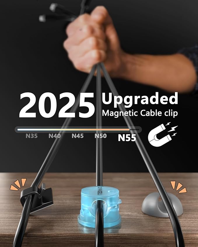 Magnetic Cable Clips 360° Rotation Cord Holder, 6Pack Cord Organizer 1s Lock Cable Smooth Adjustable Desk Organizers and Accessories, Adhesive Cord Clips for Nightstand,Phone,Wall,Car,Home Office