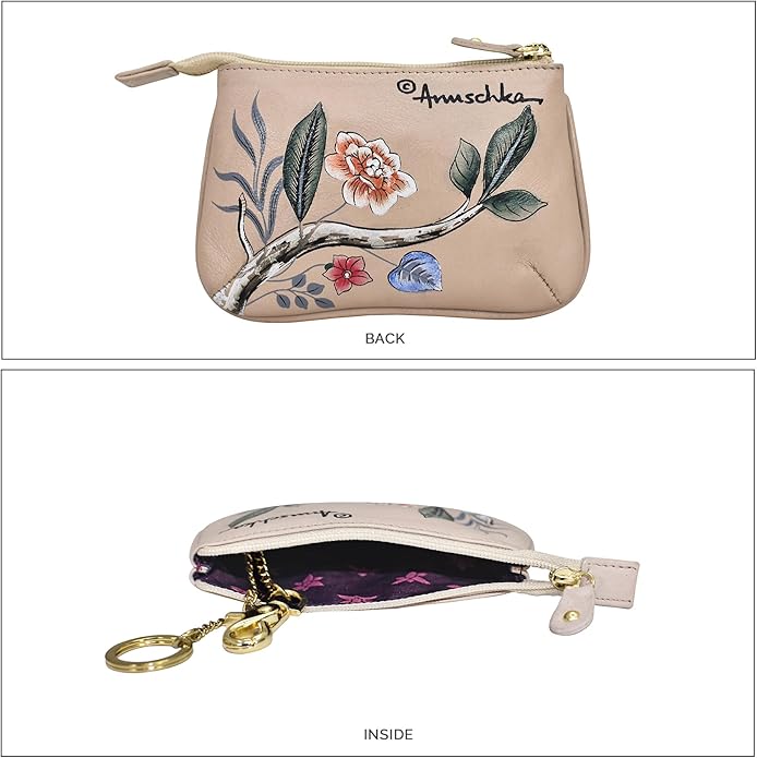 Anuschka Women’s Hand-Painted Genuine Leather Medium Zip Pouch - Coin and Key Pouch - Zippered, 2 Key Fobs