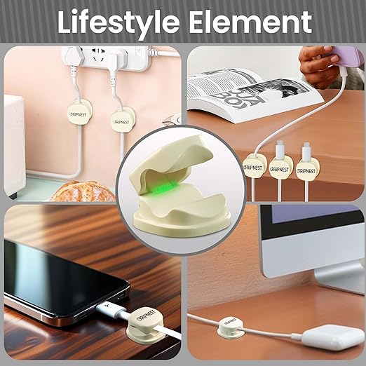 Cord Organizer [Fast Lock] 8 Pack GRIPNEST White Spring Cable Management [Easy Grip] Cable Holder Clips, Strong Adhesive Charging Cord Organizer for Nightstand, Desk, Home, Office, Car.