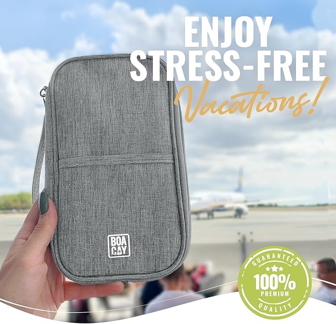 BOACAY Travel Document Organizer with RFID, Family Passport Holder, Wallet for Women & Men, Portable & Waterproof Case for Cards, Boarding Pass, Money