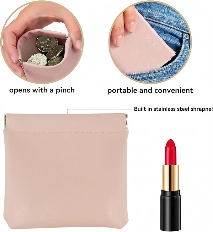 4 PCS Small Makeup Bag for Purse, Mini Portable Cosmetic Pouch for Women, Coin Purse Lipstick Cosmetic Accessories Organizer, Travel Storage Pouch, Pink