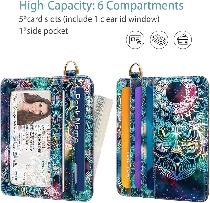 Slim Minimalist Front Pocket RFID Blocking Credit Card Holder Small Wallet Cute Card Cases for Women,Mandala
