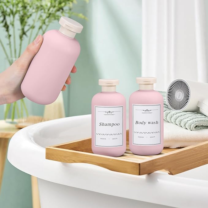 6.8oz Travel Bottles for Toiletries, Empty Plastic Squeeze Bottles with Flip Cap, Lotion Container for Toiletries Travel Size Shampoo and Conditioner (3 pack, pink)
