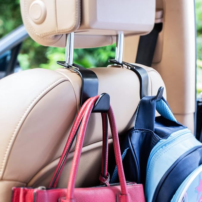 Car Seat Hooks 4 Pack, Headrest Hooks for Purses Groceries Bags with Metal Lock, Car Purse Holder Seat Back Storage Hooks