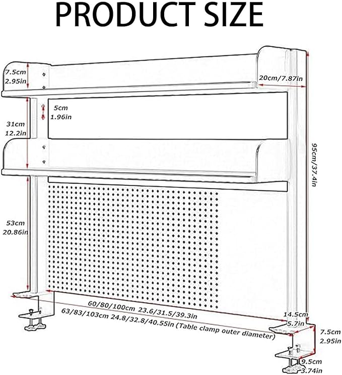 2 Tier Organizer Shelf Clamp On Desk 23 31 39in,Computer Desk Accessories for Office,Pegboard Workstation Desk Extender,Privacy Panel for Gaming Desk Desktop Shelving System(80cm/31.5in)