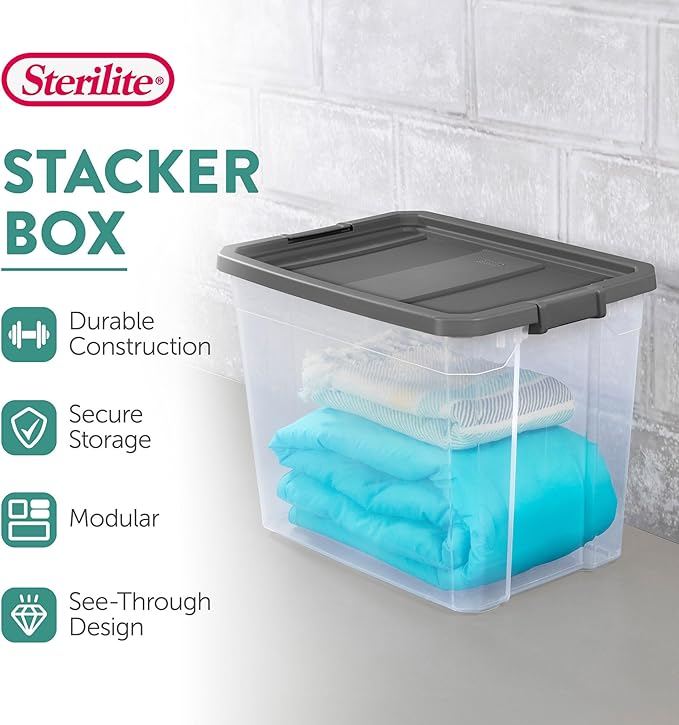 STERILITE 108 QT. Clear Stacker Storage Container Tote with Latching LID 4-Pack 4 X 1