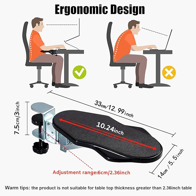 Computer Arm Rest for Desk, 180° Adjustable Rotating Desk Extender Tray, 90° Foldable Elbow Arm Support, Ergonomic Desk Arm Wrist Rest Shelf for Home and Office