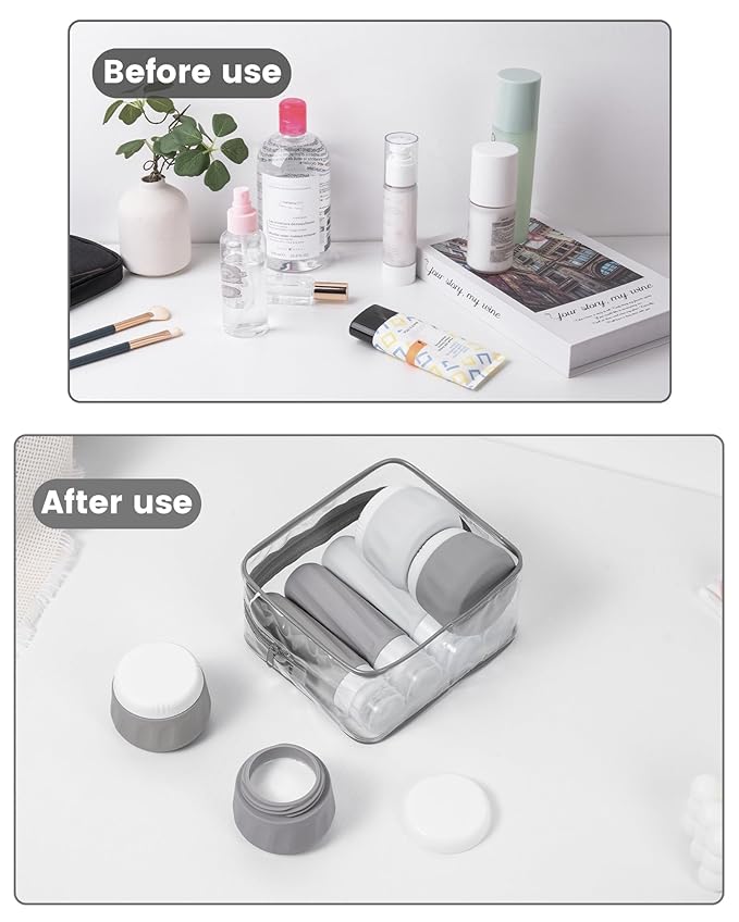 Mrsdry Travel Size Toiletries 8 Pack, TSA Approved 3oz Silicone Squeeze Bottles & Cream Jars with Clear Travel Bag