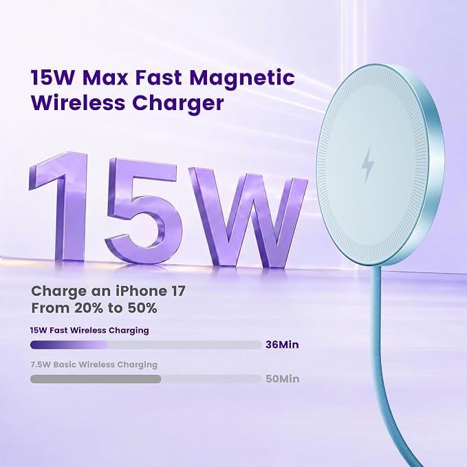 15W Wireless Charger for Apple MagSafe Charger, Magnetic Fast Charging Pad | Compatible for iPhone 17 16 15 14 13 12 Pro Max, AirPods-Slim Portable for Desk Bedside and Travel - 3 Pack, Blue