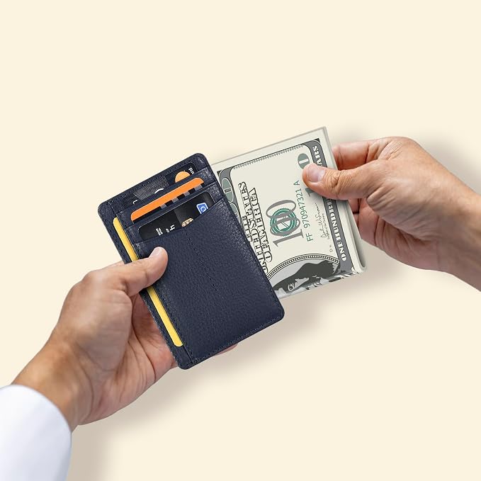 Oak Leathers Leather Slim Minimalist Wallet for Men & Women RFID Front Pocket Leather Card Holder Wallets (Nappa Navy)