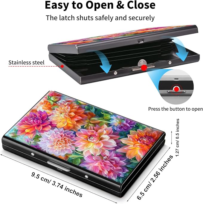 Metal Wallet,Credit Card Holder for Women Men,RFID Blocking Card Holder Wallet Mini Slim Aluminum Wallet ID Case Hard Card Case Business Card Holder Case,Watercolor Floral